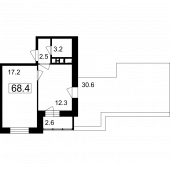 1-комнатная квартира 68,4 м²