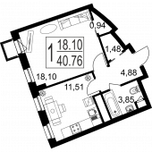 1-комнатная квартира 40,76 м²
