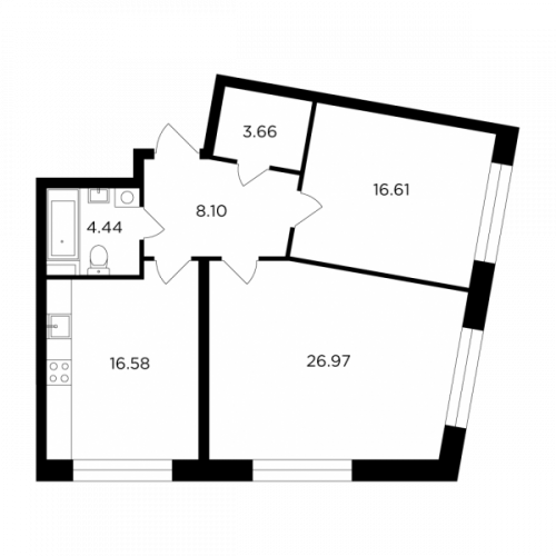 2-комнатная, 76.36 м²