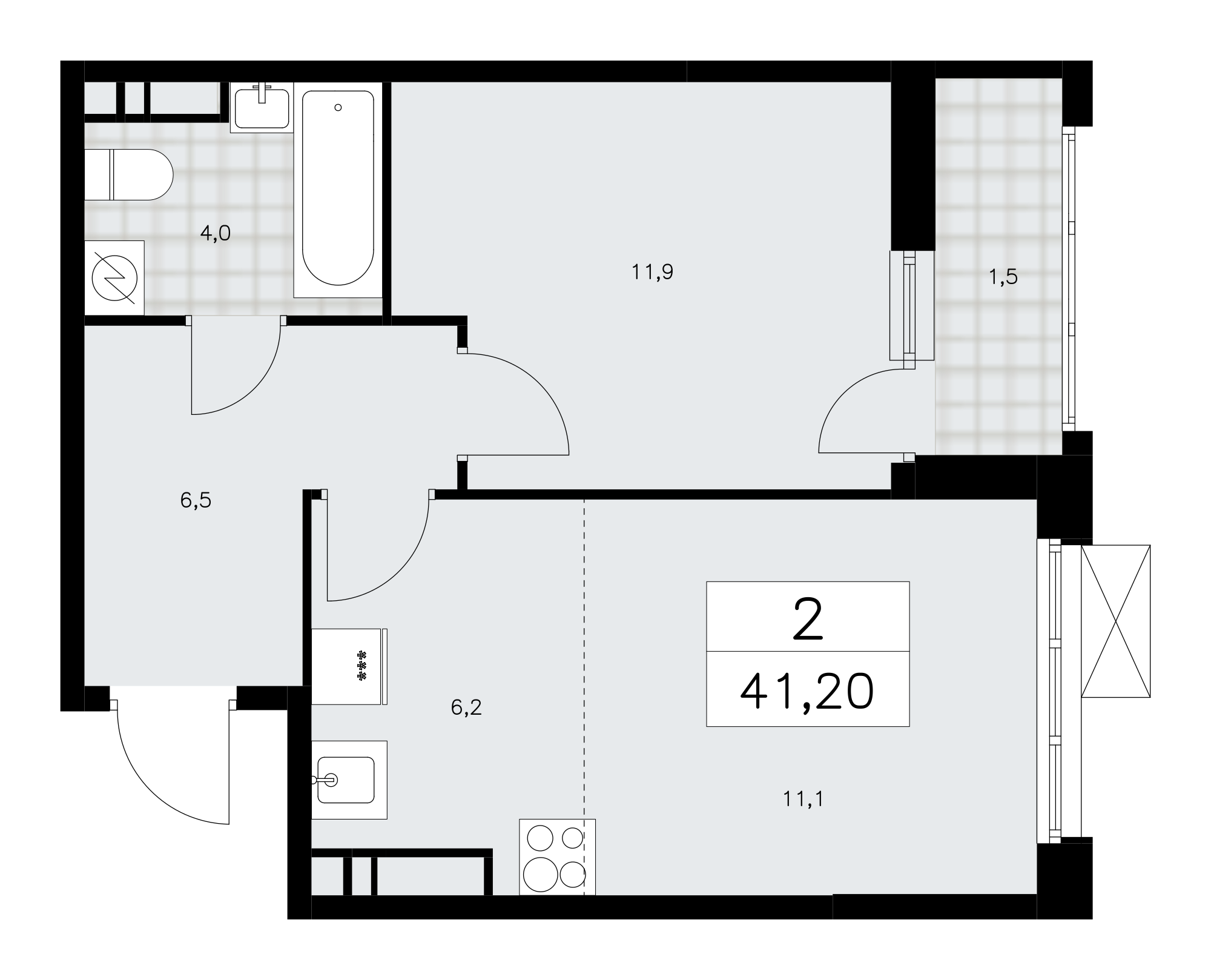 2-комнатная квартира №24К-28.2-405, 41,2 м² за 12,99 млн руб. в ЖК «Скандинавия» - планировка