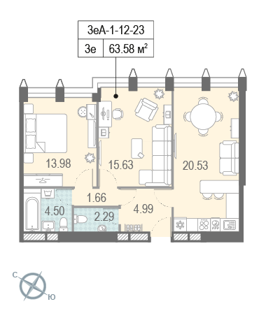 2 комнаты до 63.58