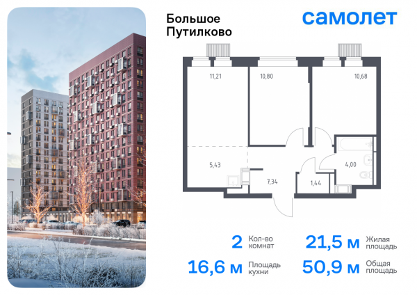 2 комнаты до 50.9