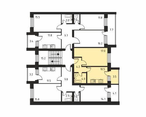 3-комнатная, квартира, 68.3 м²