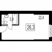 1-комнатная квартира 26,3 м²