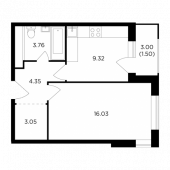1-комнатная квартира 38,01 м²