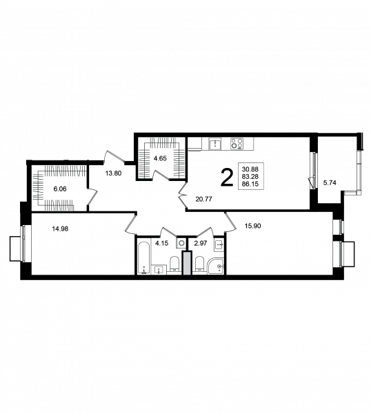 2 комнаты до 86.15