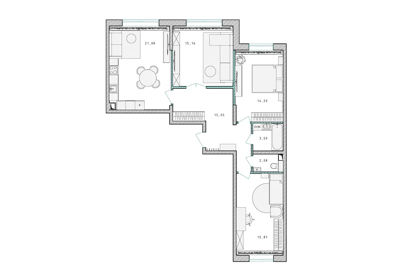 3-комнатная квартира №161, 86,8 м² за 10,68 млн руб. в ЖК «Серебро» - планировка