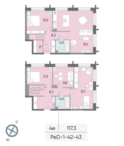 Многокомнатная, 117.3 м²