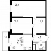 2-комнатная квартира 75,07 м²