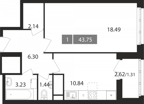 1 комната до 43.75