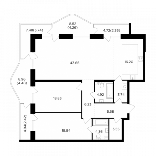 3-комнатная, 145.26 м²