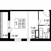 1-комнатная квартира 31,78 м²