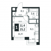 1-комнатная квартира 25,4 м²