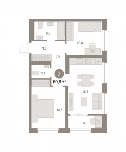 2-комнатная, 60.83 м²