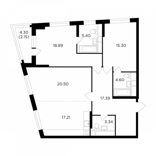 3-комнатная, 104.78 м²