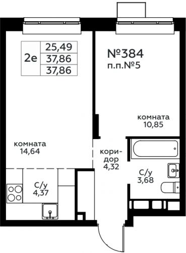 2-комнатная, 37.86 м²