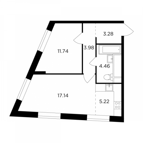 2-комнатная, 45.82 м²