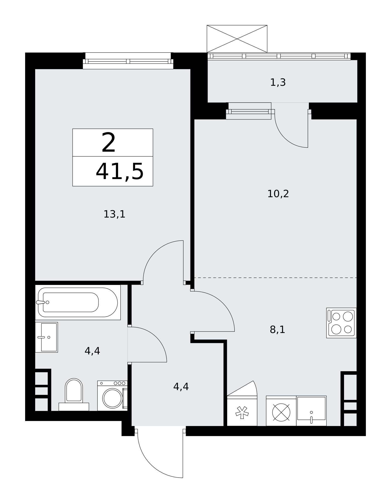 2-комнатная квартира №58К-11.2.1-35, 41,5 м² за 11,77 млн руб. в ЖК «Прокшино» - планировка
