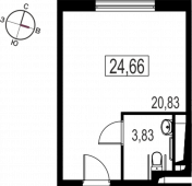 1-комнатная квартира 24,66 м²