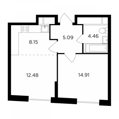 2-комнатная, 45.09 м²