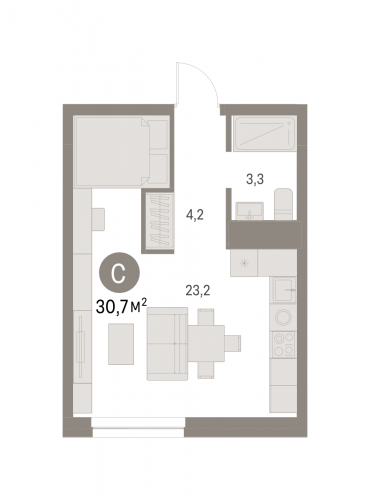 Студия, 30.66 м²