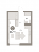 1-комнатная квартира 30,66 м²