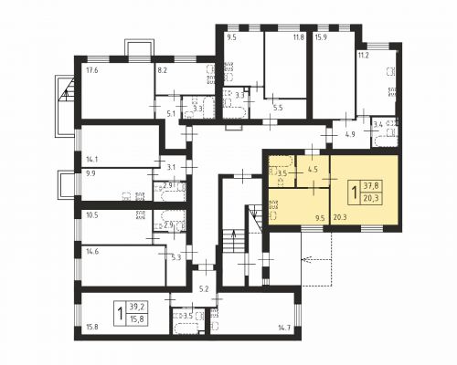1-комнатная, квартира, 37.8 м²