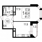 1-комнатная квартира 41,7 м²