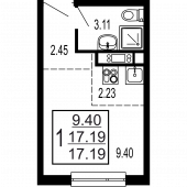 1-комнатная квартира 17,19 м²
