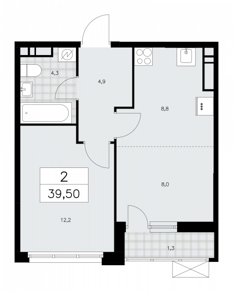 2 комнаты до 39.5