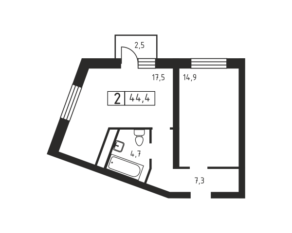 2 комнаты до 44.4