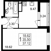 1-комнатная квартира 37,12 м²