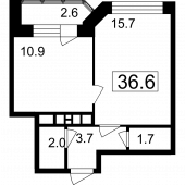 1-комнатная квартира 34 м²