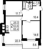 2-комнатная квартира 66.4 м²
