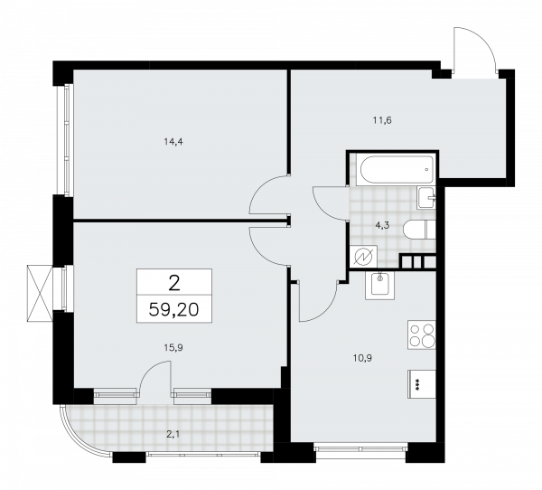 2 комнаты до 59.2