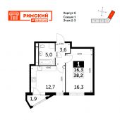 1-комнатная квартира 38,2 м²