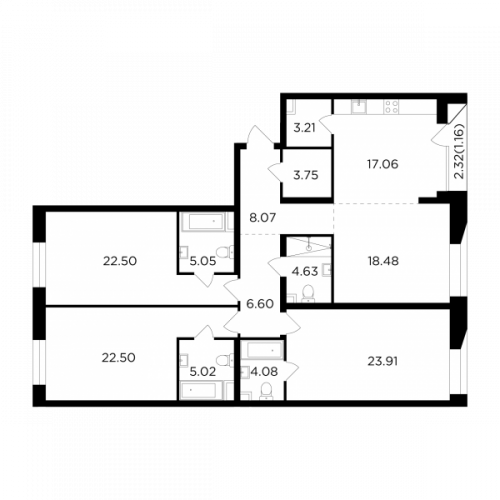 Многокомнатная, 146.02 м²