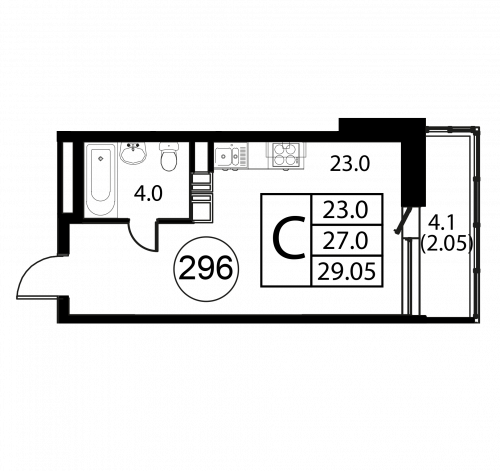 Студия, 29.05 м²