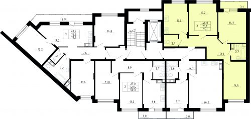 3-комнатная, квартира, 75.1 м²