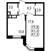1-комнатная квартира 41.3 м²