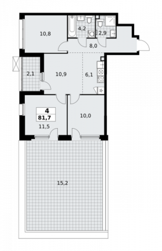Многокомнатная, 81.7 м²