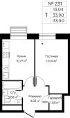 1-комнатная квартира 33,9 м²