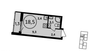 1-комнатная квартира 18,5 м²