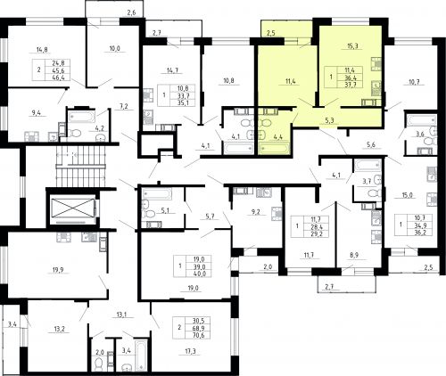 1-комнатная, квартира, 36.4 м²