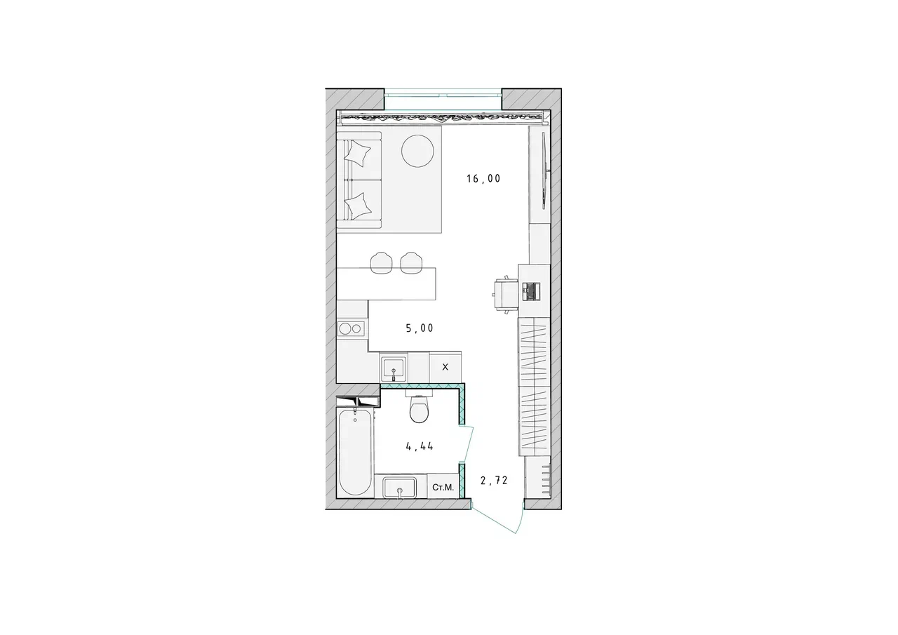Квартира-студия №290, 28,2 м² за 4,37 млн руб. в ЖК «Серебро» - планировка
