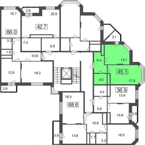 1-комнатная, 44.5 м²