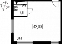 1-комнатная квартира 42 м²