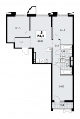 3-комнатная квартира 74,3 м²