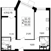 2-комнатная квартира 65.18 м²