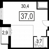 1-комнатная квартира 37 м²